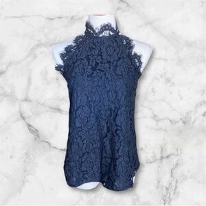 Olivia Grey navy blue lace halter top size L